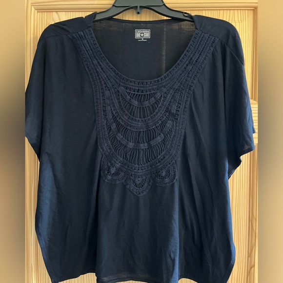 Women’s Converse One Star Navy Blue Embroidered Sleeveless Blouse Size Medium - Picture 2 of 7